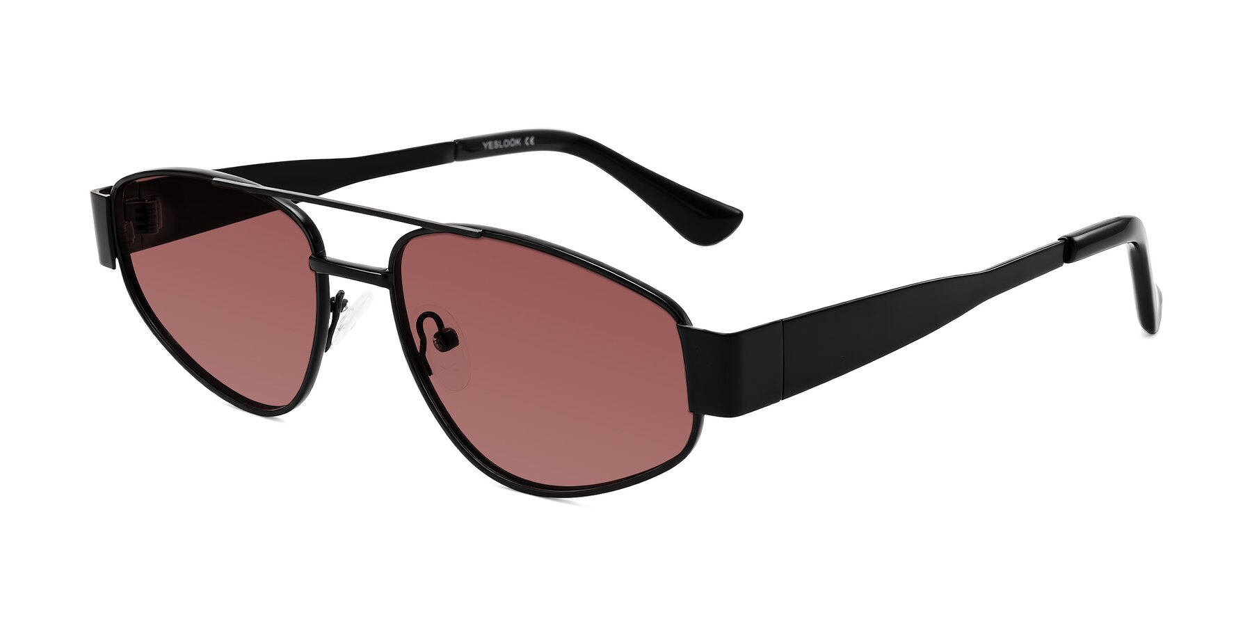 Angle of Runoz in Black with Garnet Tinted Lenses