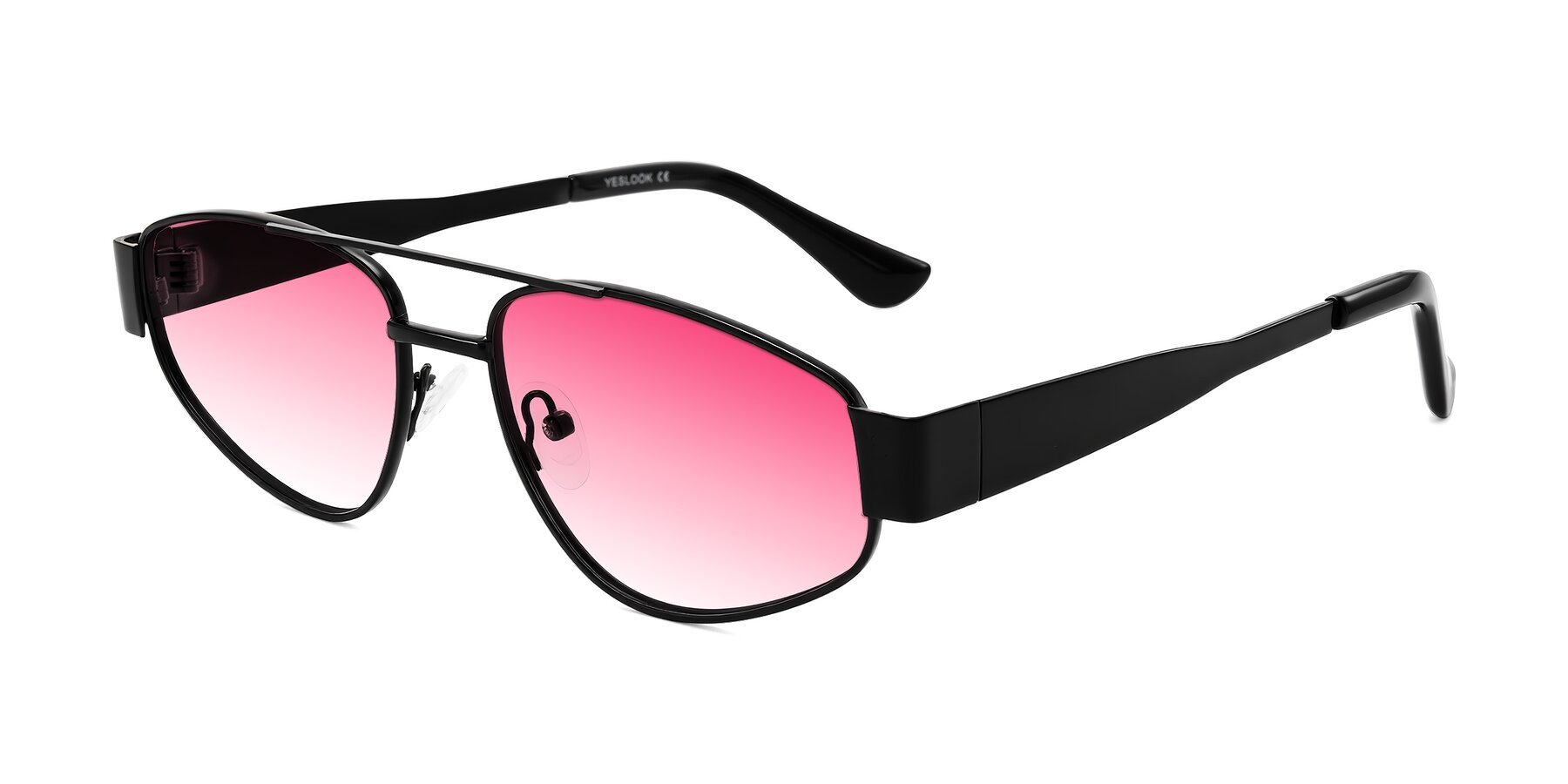 Angle of Runoz in Black with Pink Gradient Lenses