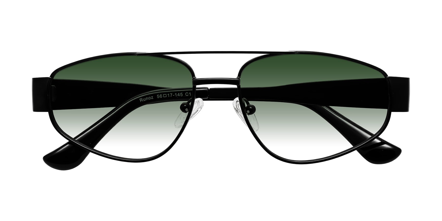 Folded Front of Runoz in Black with Green Gradient Lenses