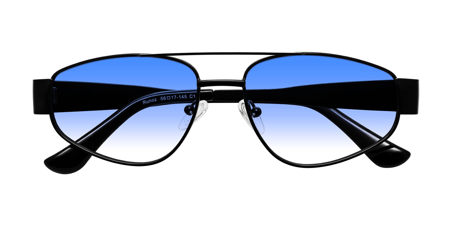 Folded Front of Runoz in Black with Blue Gradient Lenses