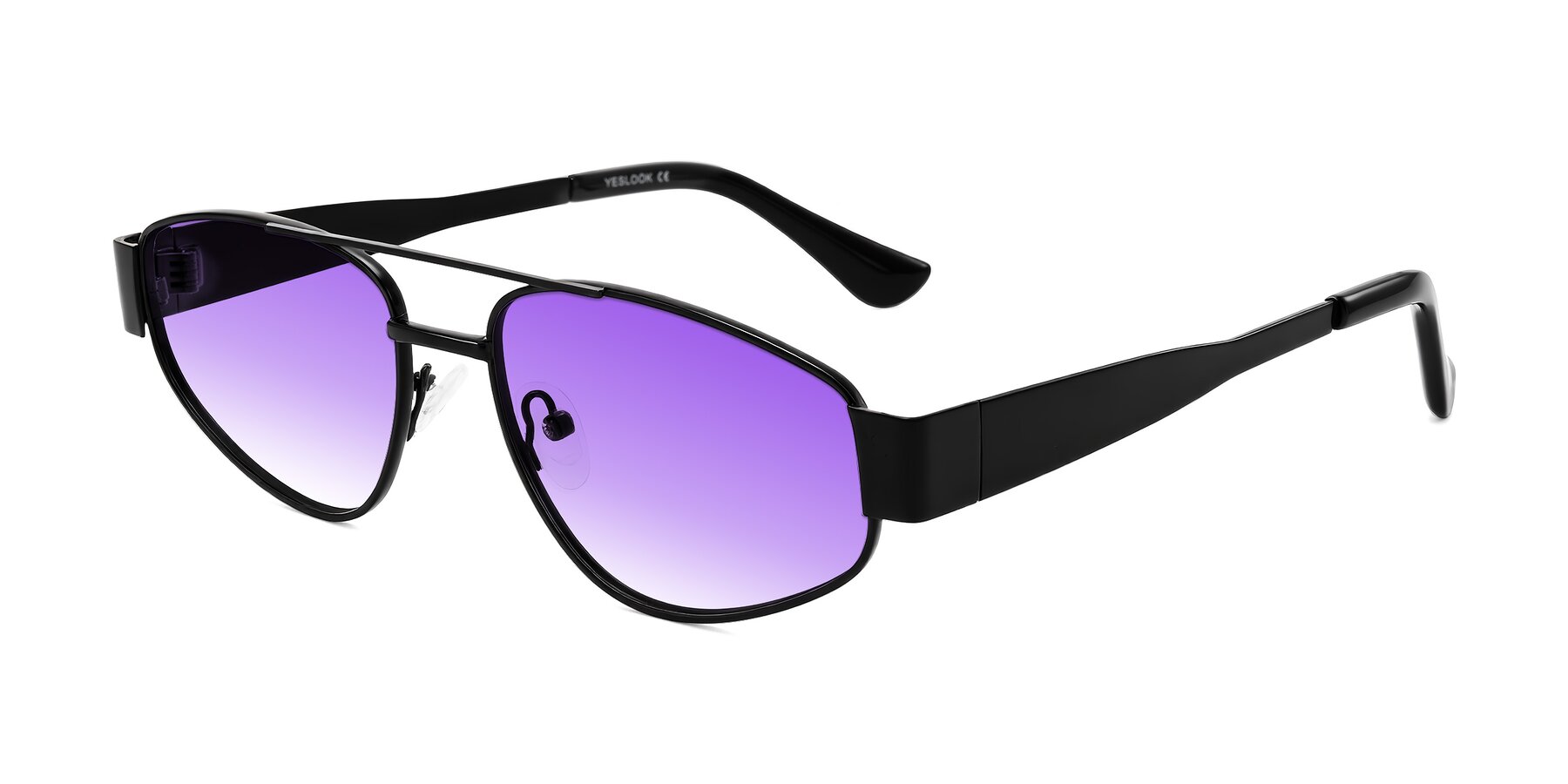Angle of Runoz in Black with Purple Gradient Lenses
