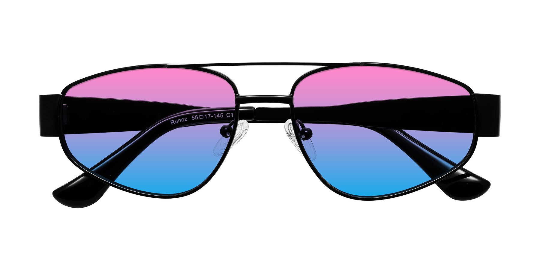 Folded Front of Runoz in Black with Pink / Blue Gradient Lenses