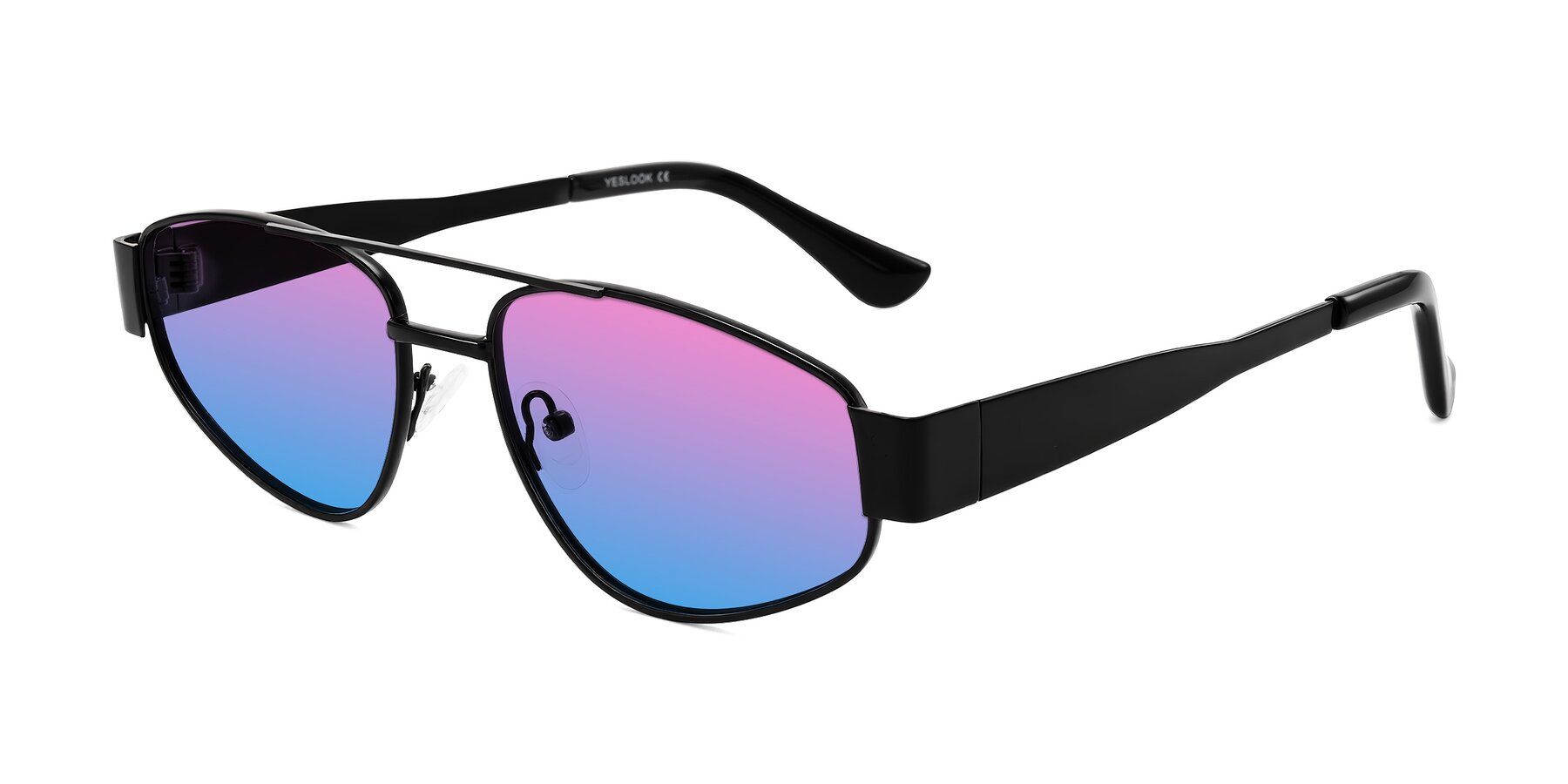 Angle of Runoz in Black with Pink / Blue Gradient Lenses