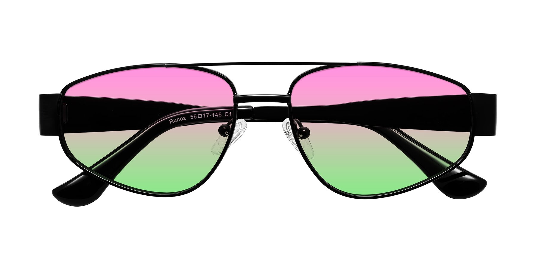 Folded Front of Runoz in Black with Pink / Green Gradient Lenses