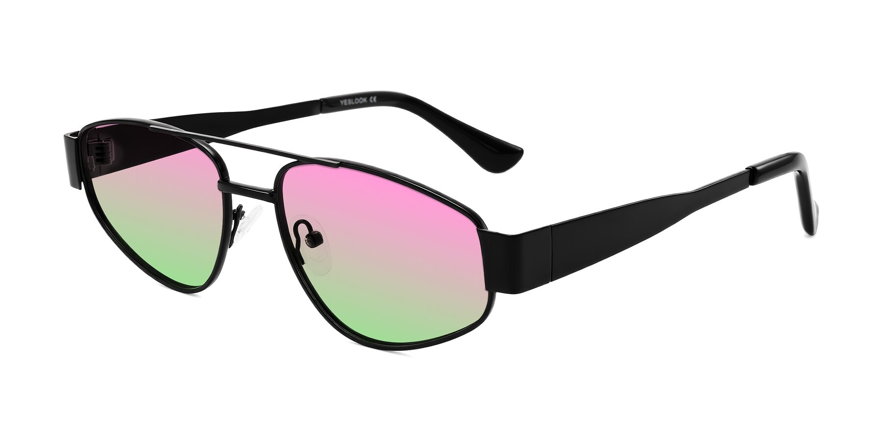 Angle of Runoz in Black with Pink / Green Gradient Lenses
