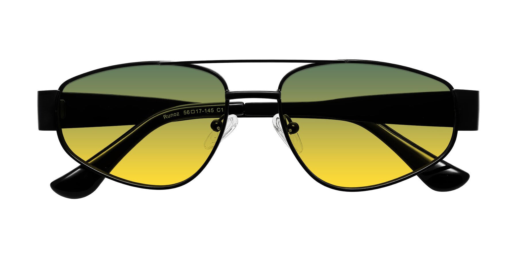 Folded Front of Runoz in Black with Green / Yellow Gradient Lenses