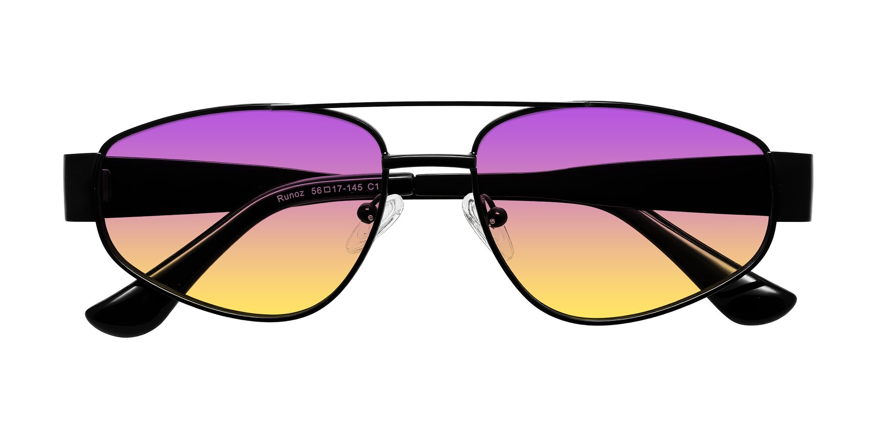 Folded Front of Runoz in Black with Purple / Yellow Gradient Lenses