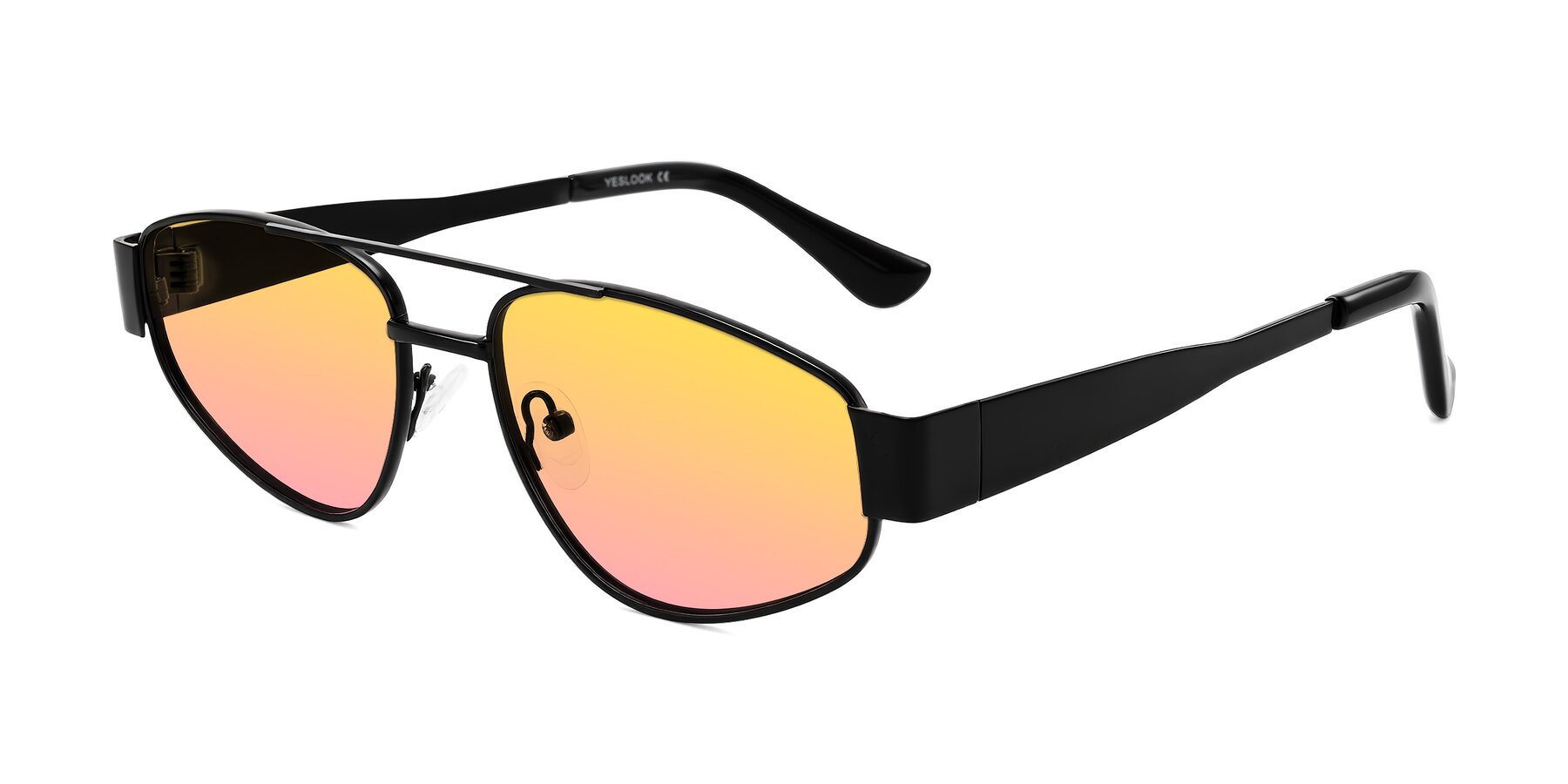 Angle of Runoz in Black with Yellow / Pink Gradient Lenses