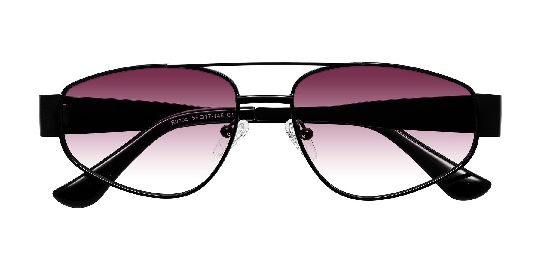 Folded Front of Runoz in Black with Wine Gradient Lenses