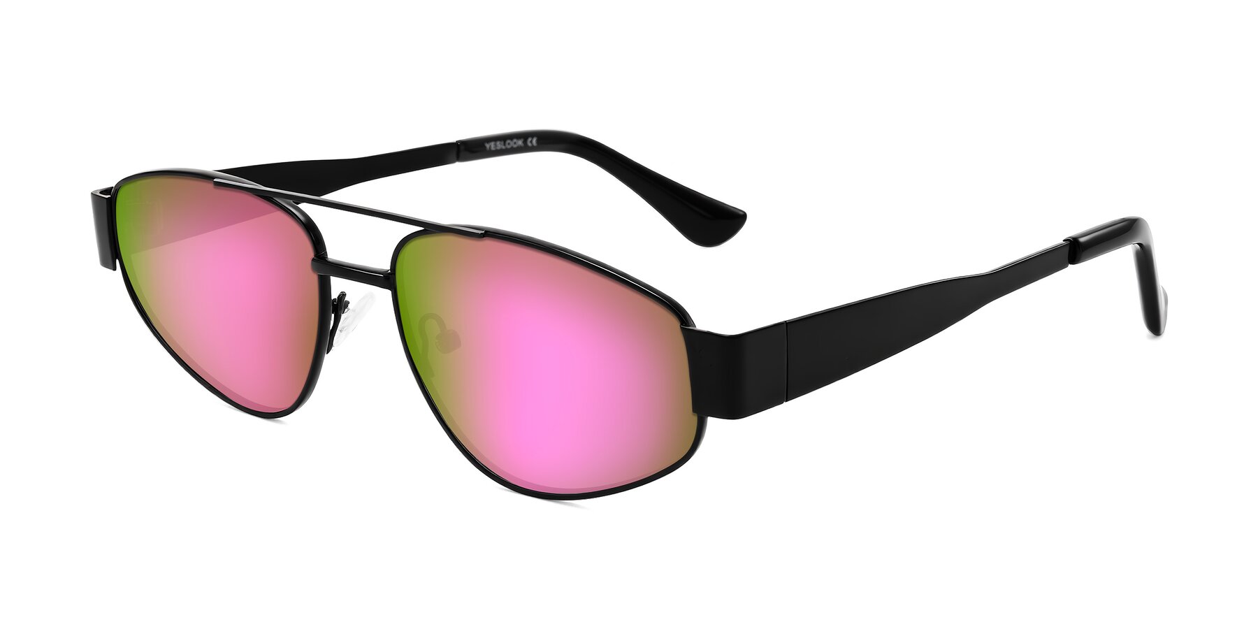 Angle of Runoz in Black with Pink Mirrored Lenses