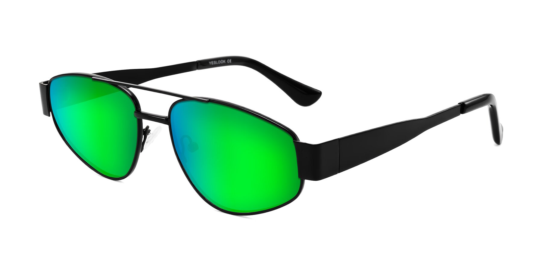 Angle of Runoz in Black with Green Mirrored Lenses