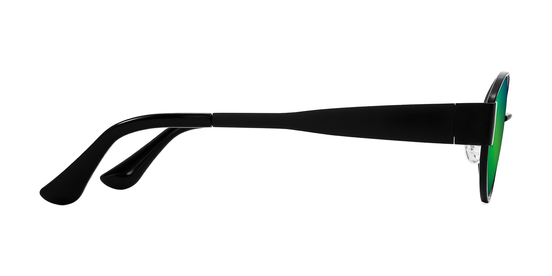 Side of Runoz in Black with Green Mirrored Lenses