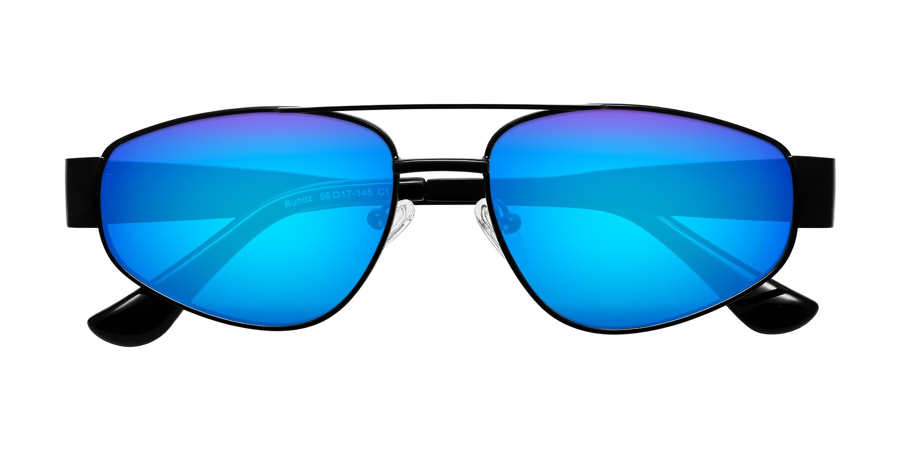 Folded Front of Runoz in Black with Blue Mirrored Lenses
