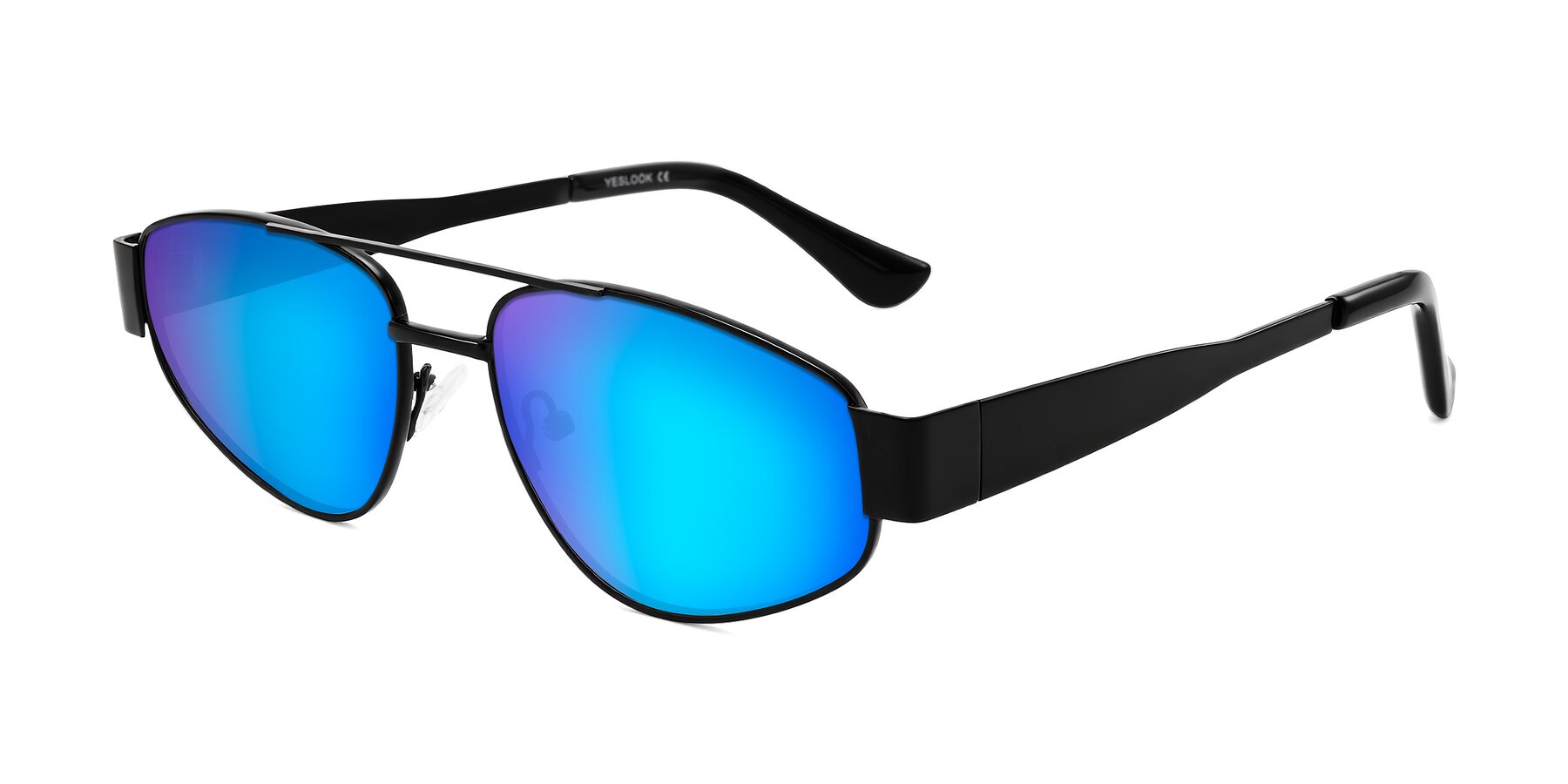 Angle of Runoz in Black with Blue Mirrored Lenses