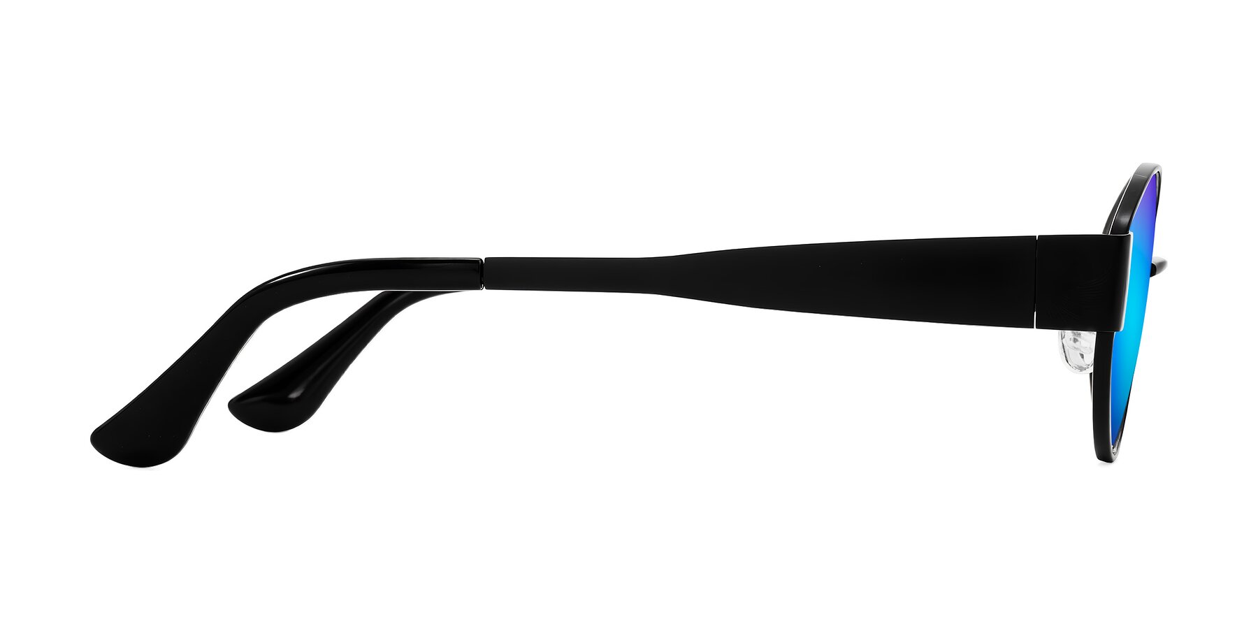 Side of Runoz in Black with Blue Mirrored Lenses