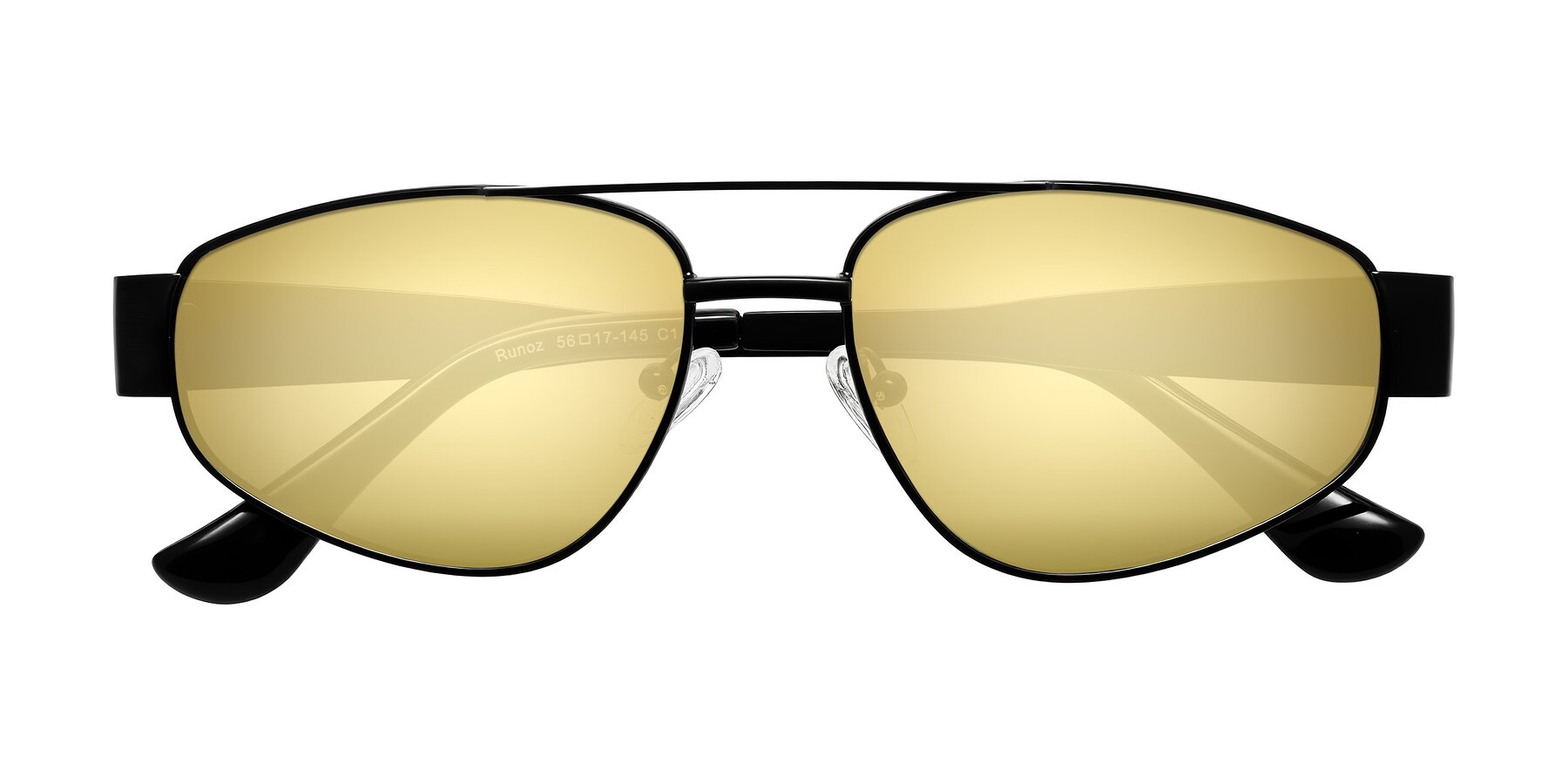 Folded Front of Runoz in Black with Gold Mirrored Lenses