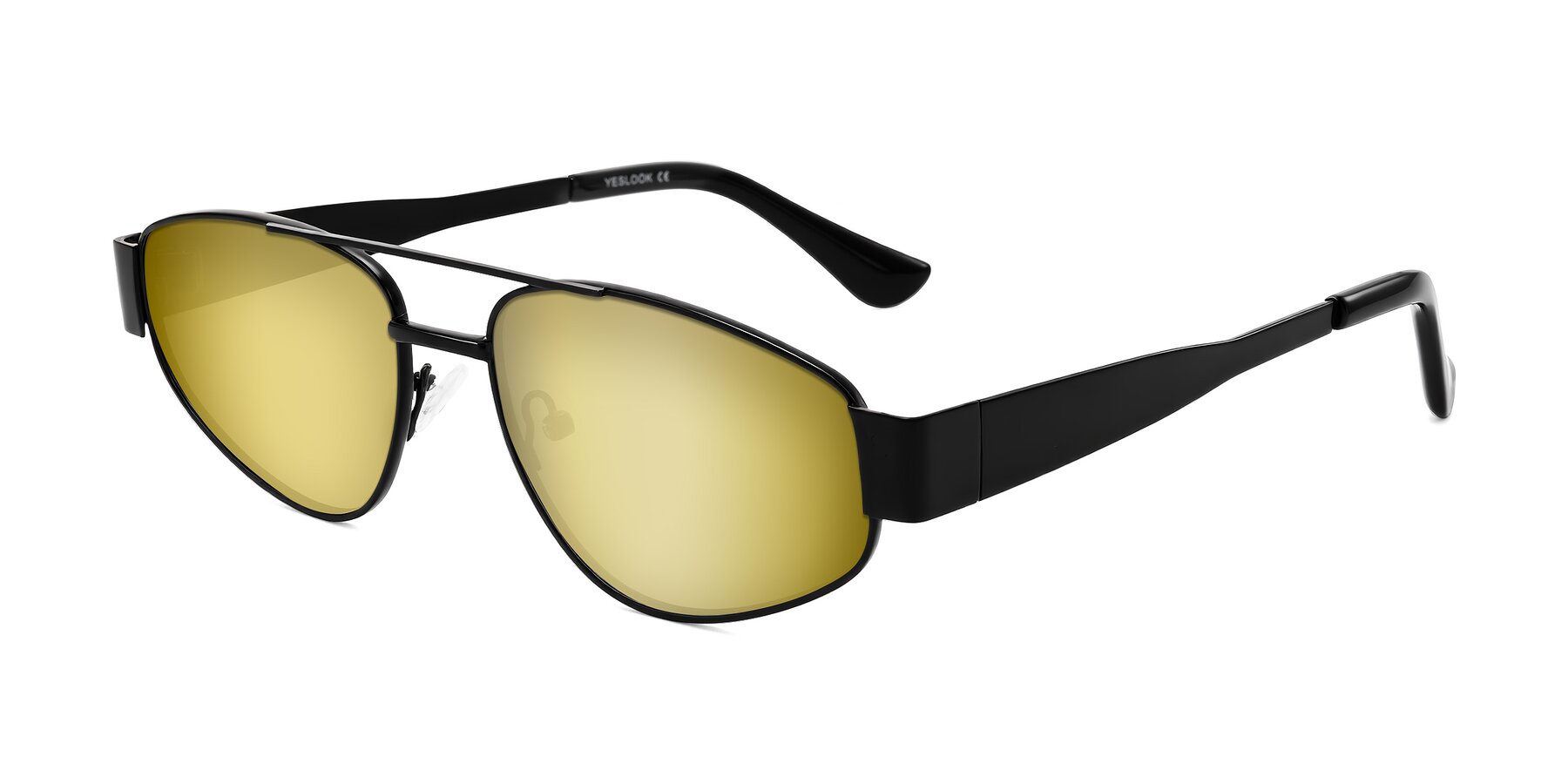 Angle of Runoz in Black with Gold Mirrored Lenses