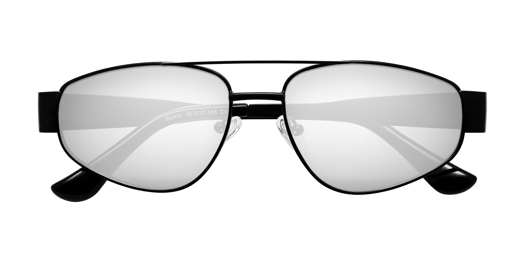 Folded Front of Runoz in Black with Silver Mirrored Lenses
