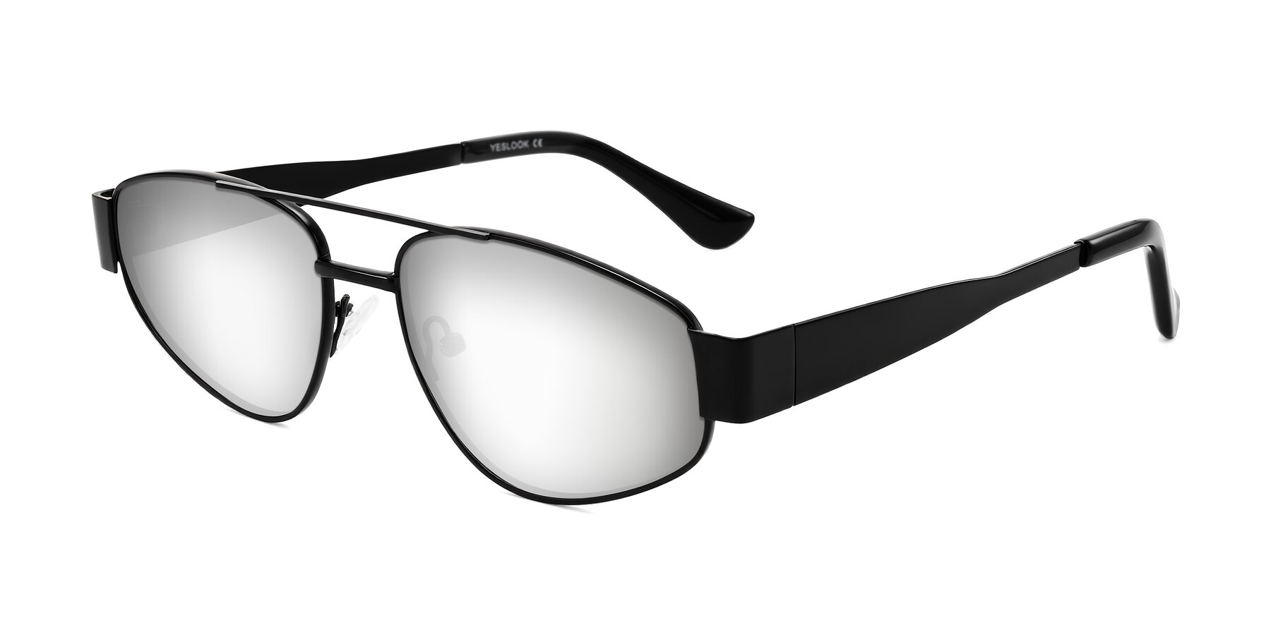 Angle of Runoz in Black with Silver Mirrored Lenses