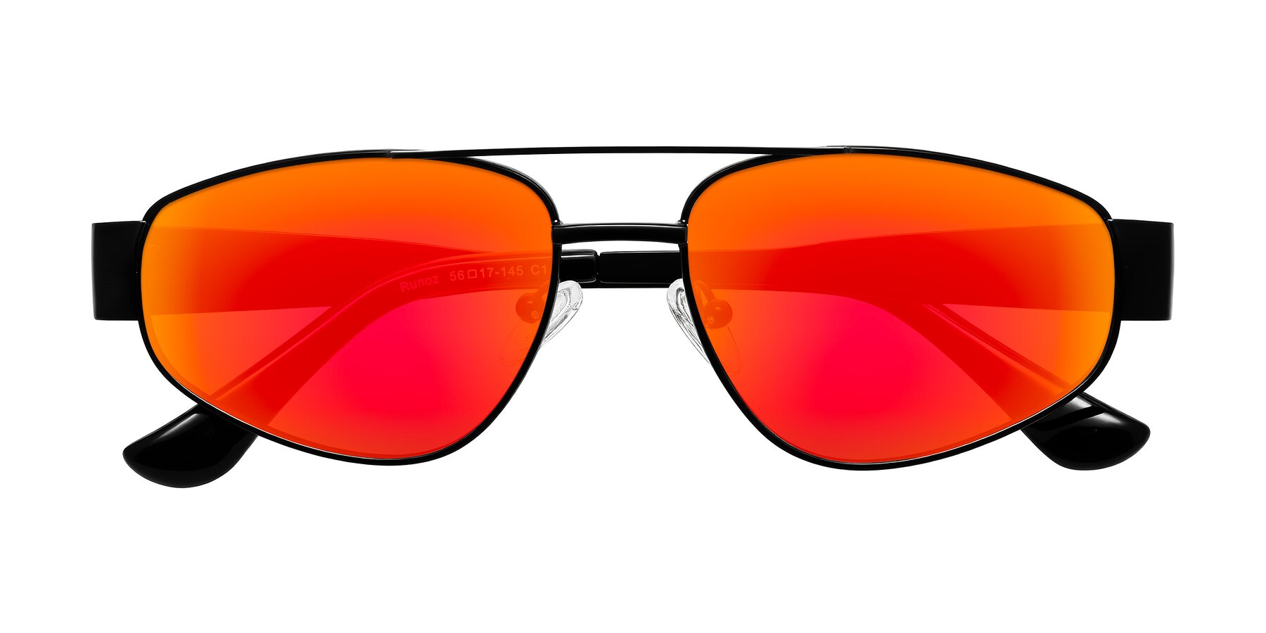 Folded Front of Runoz in Black with Red Gold Mirrored Lenses