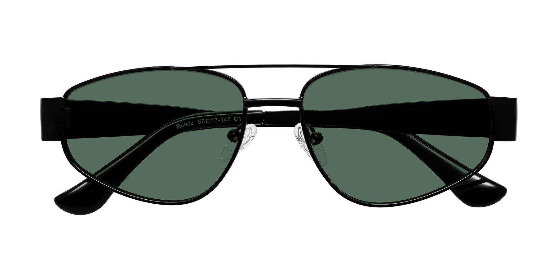 Folded Front of Runoz in Black with Green Polarized Lenses