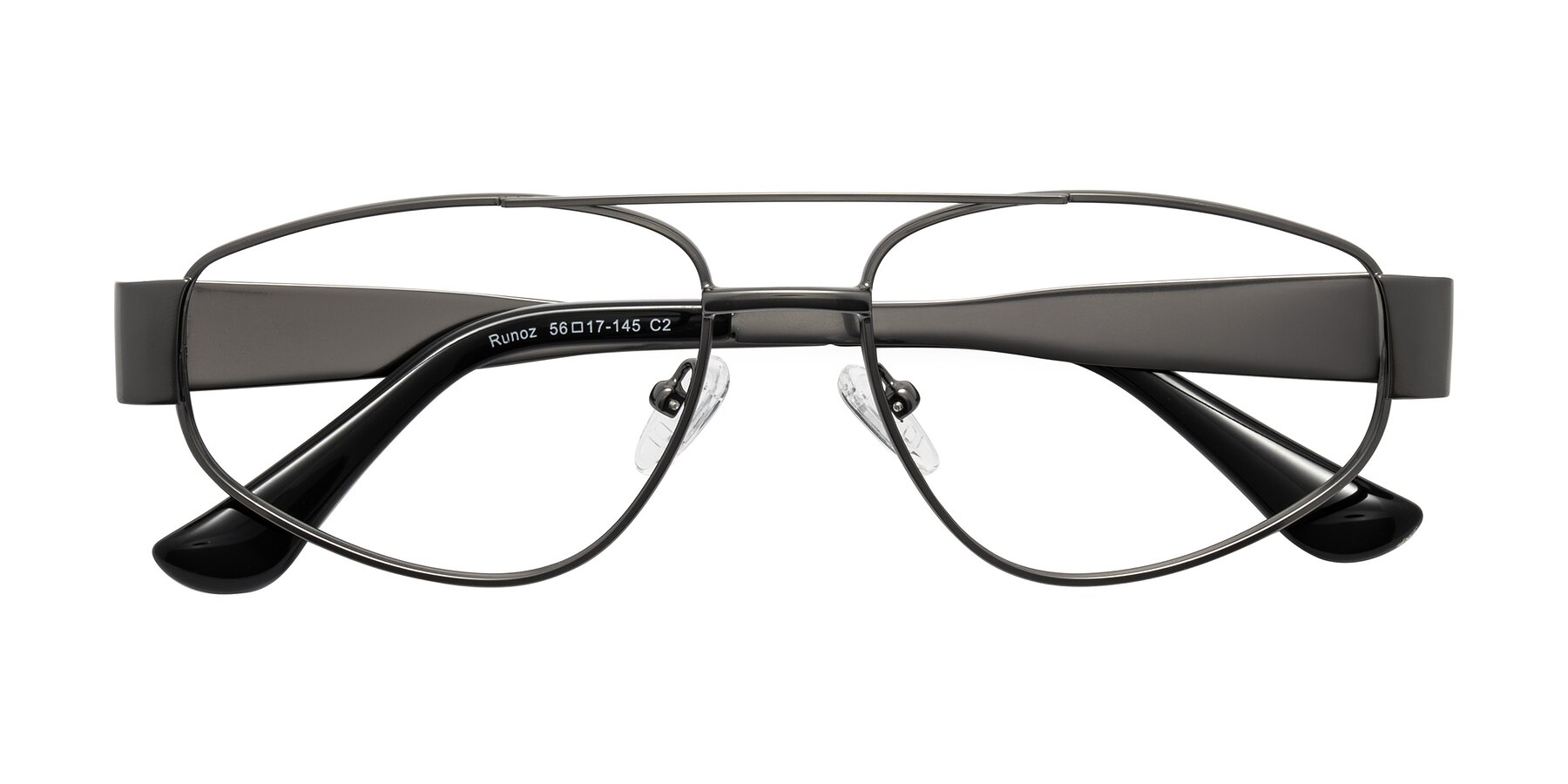 Folded Front of Runoz in Gunmetal with Clear Eyeglass Lenses