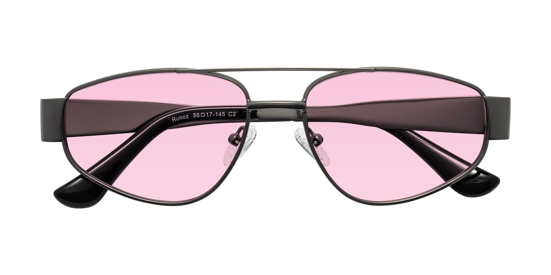 Folded Front of Runoz in Gunmetal with Light Pink Tinted Lenses