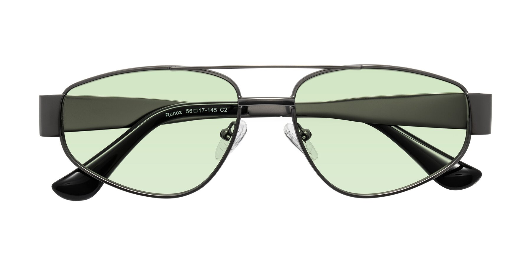 Folded Front of Runoz in Gunmetal with Light Green Tinted Lenses