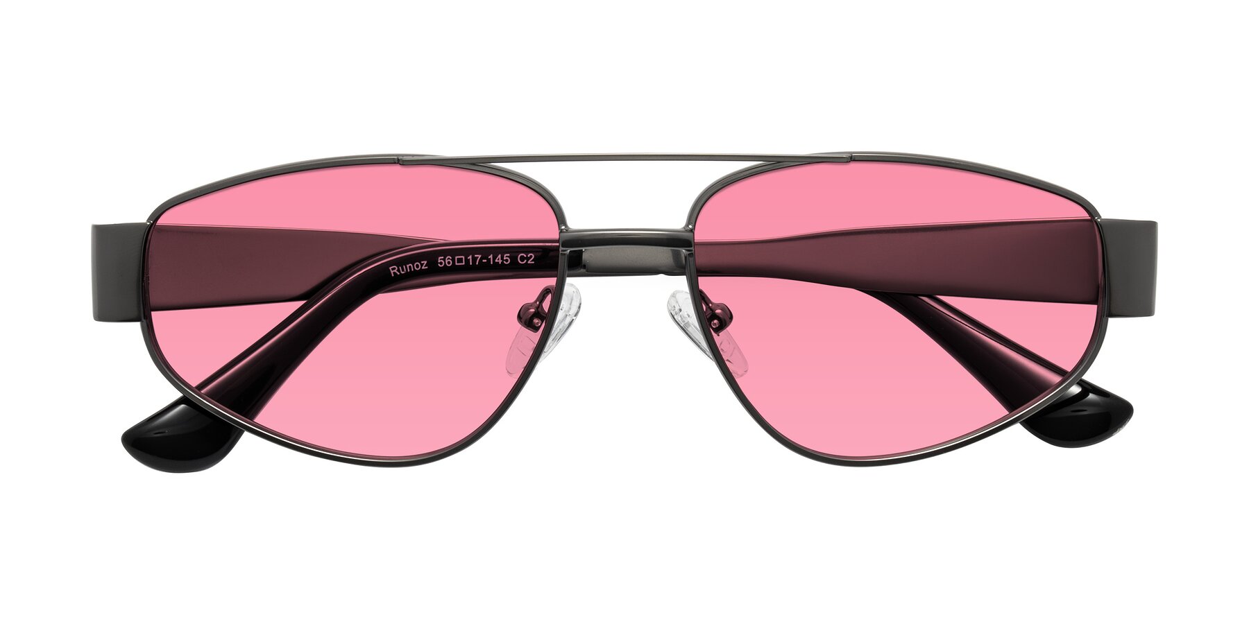 Folded Front of Runoz in Gunmetal with Pink Tinted Lenses