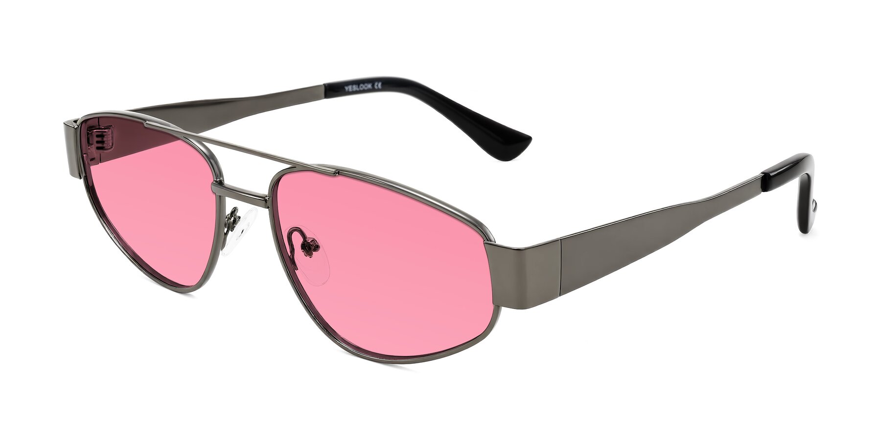 Angle of Runoz in Gunmetal with Pink Tinted Lenses