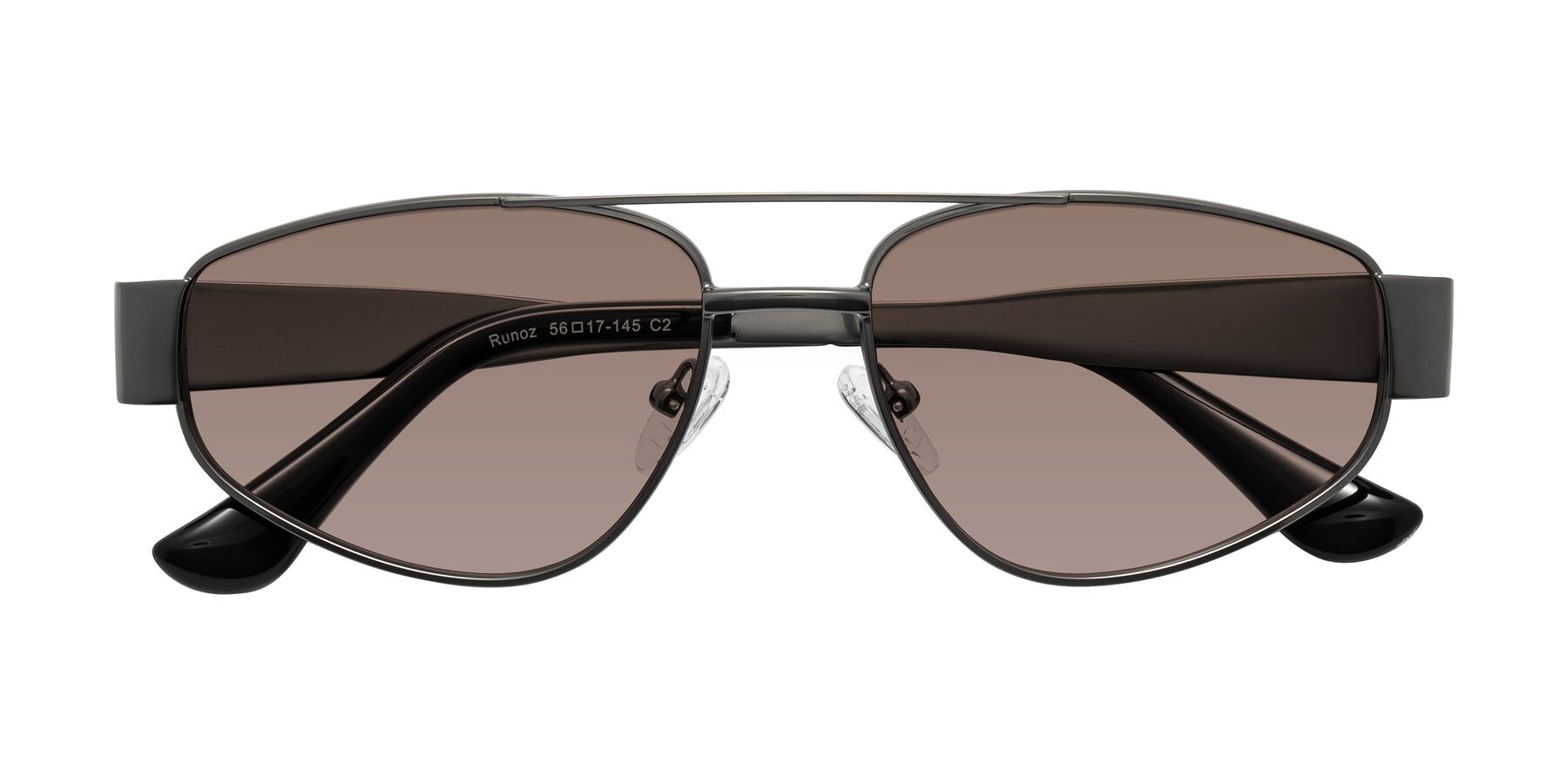 Folded Front of Runoz in Gunmetal with Medium Brown Tinted Lenses