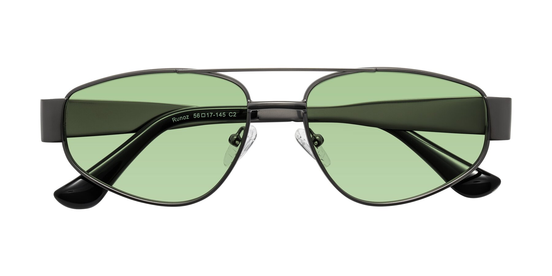 Folded Front of Runoz in Gunmetal with Medium Green Tinted Lenses
