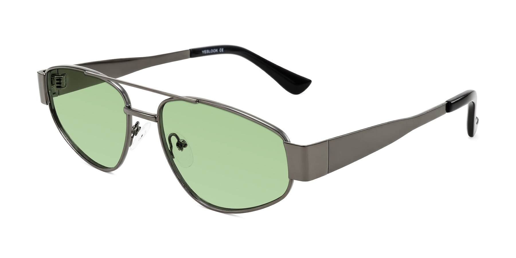 Angle of Runoz in Gunmetal with Medium Green Tinted Lenses