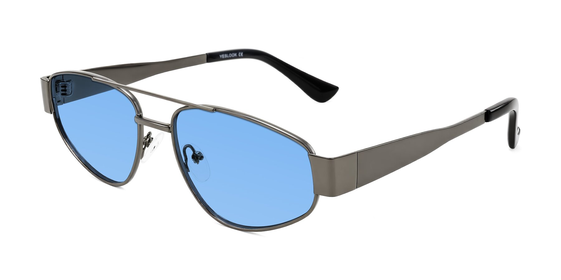 Angle of Runoz in Gunmetal with Medium Blue Tinted Lenses