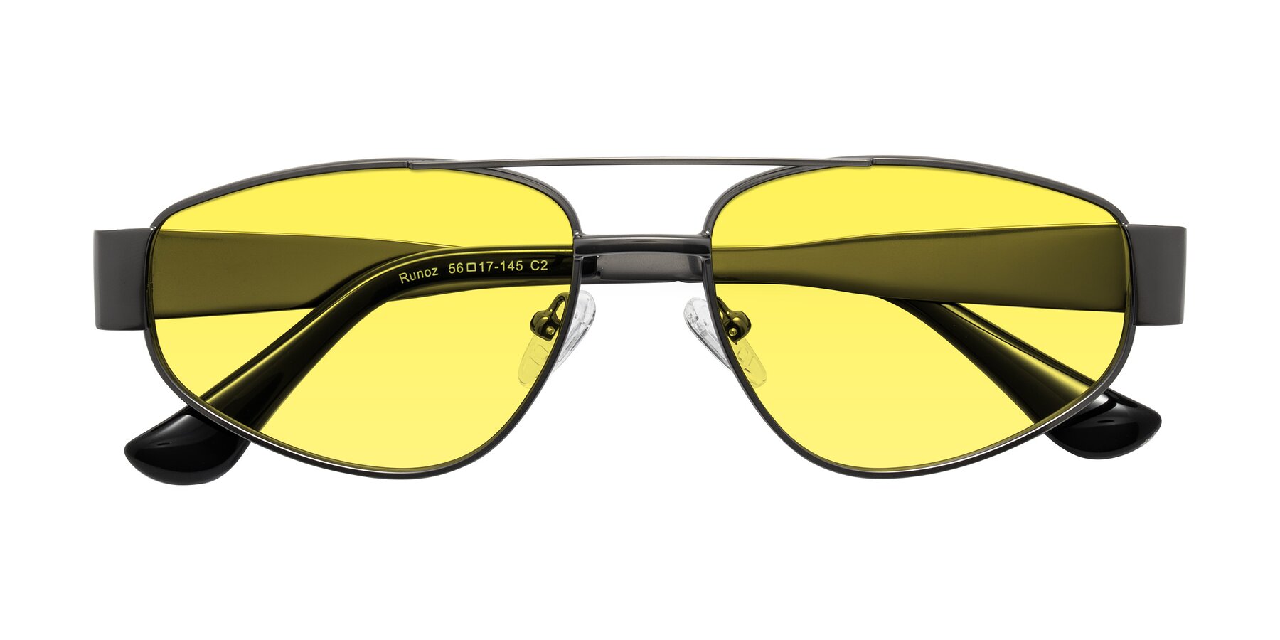 Folded Front of Runoz in Gunmetal with Medium Yellow Tinted Lenses