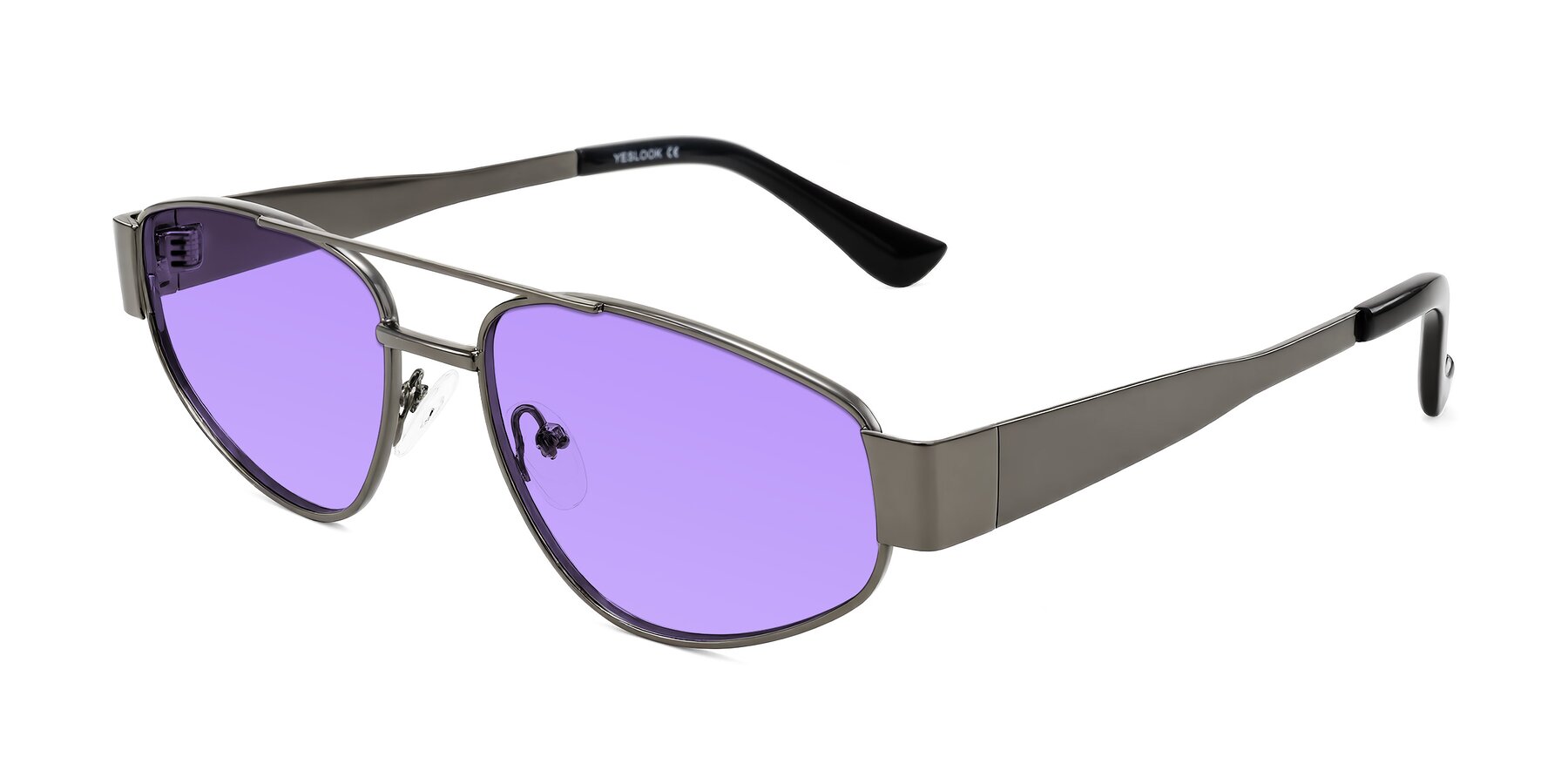 Angle of Runoz in Gunmetal with Medium Purple Tinted Lenses
