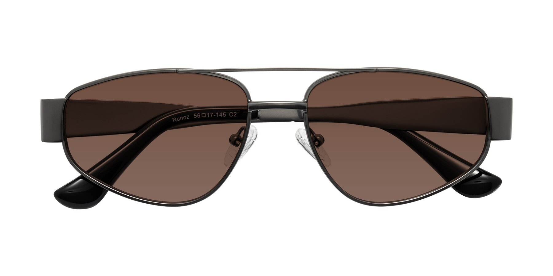 Folded Front of Runoz in Gunmetal with Brown Tinted Lenses
