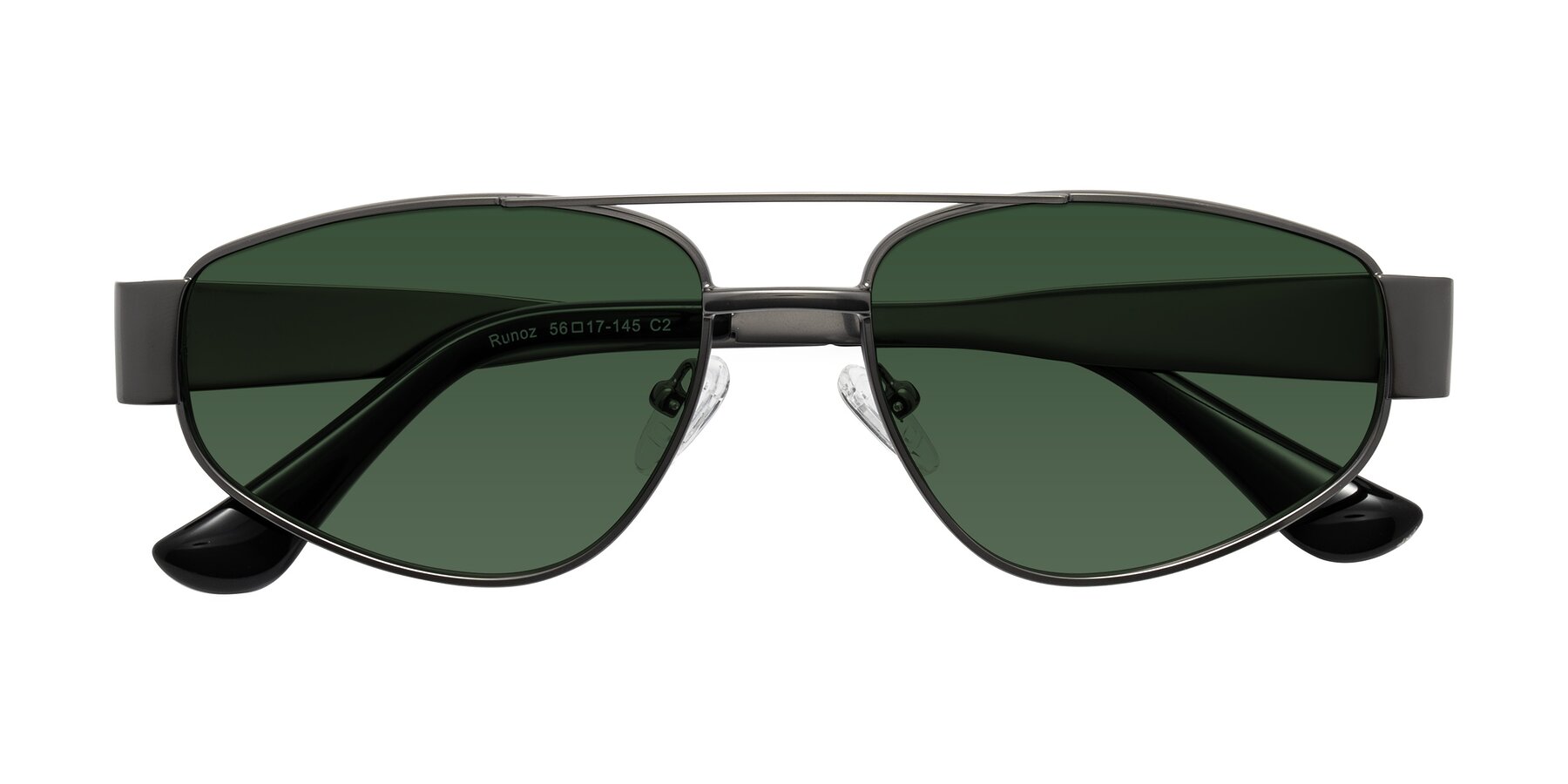 Folded Front of Runoz in Gunmetal with Green Tinted Lenses