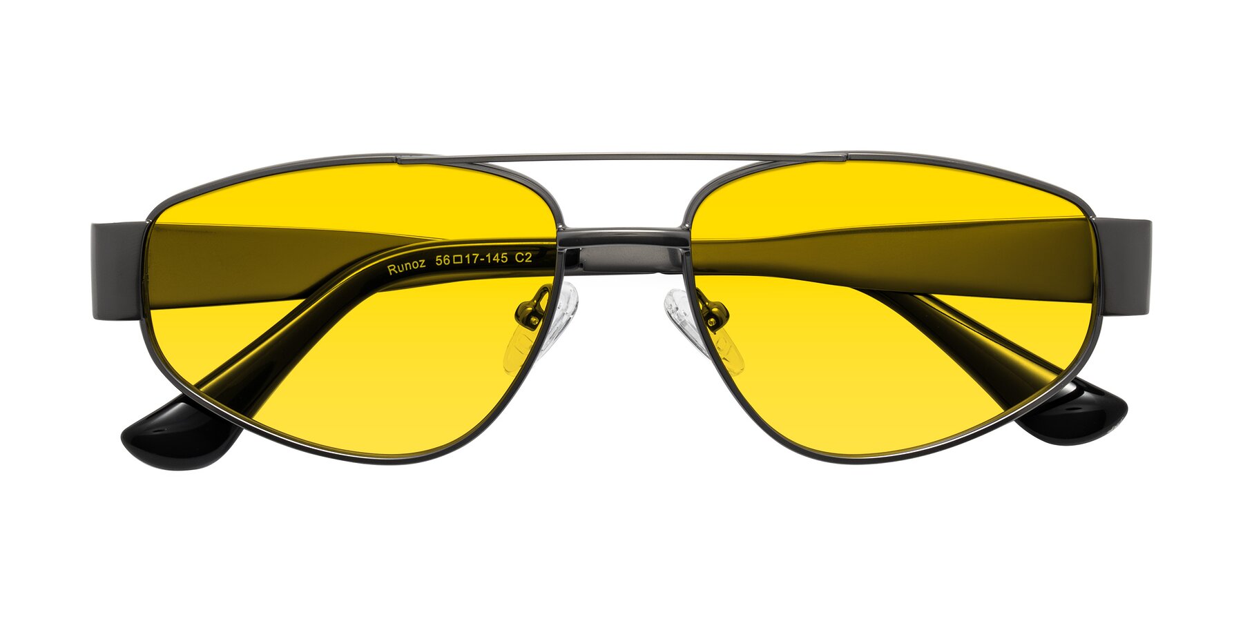 Folded Front of Runoz in Gunmetal with Yellow Tinted Lenses