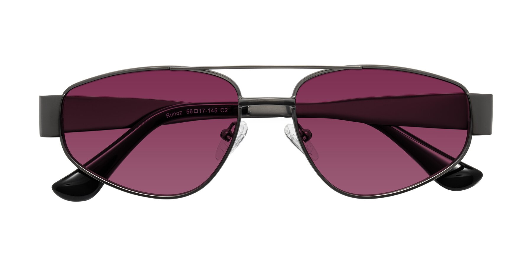 Folded Front of Runoz in Gunmetal with Wine Tinted Lenses