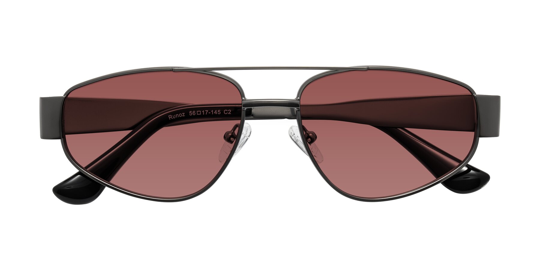 Folded Front of Runoz in Gunmetal with Garnet Tinted Lenses