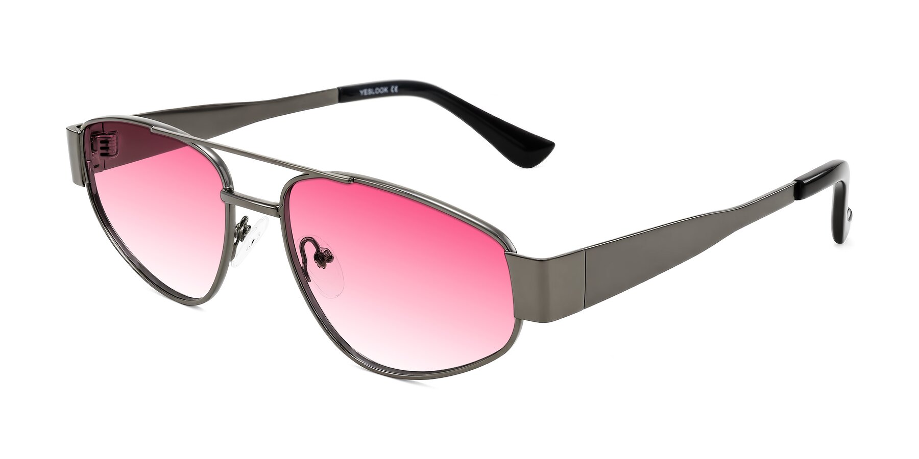 Angle of Runoz in Gunmetal with Pink Gradient Lenses