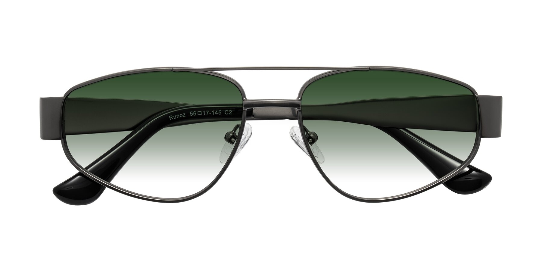 Folded Front of Runoz in Gunmetal with Green Gradient Lenses