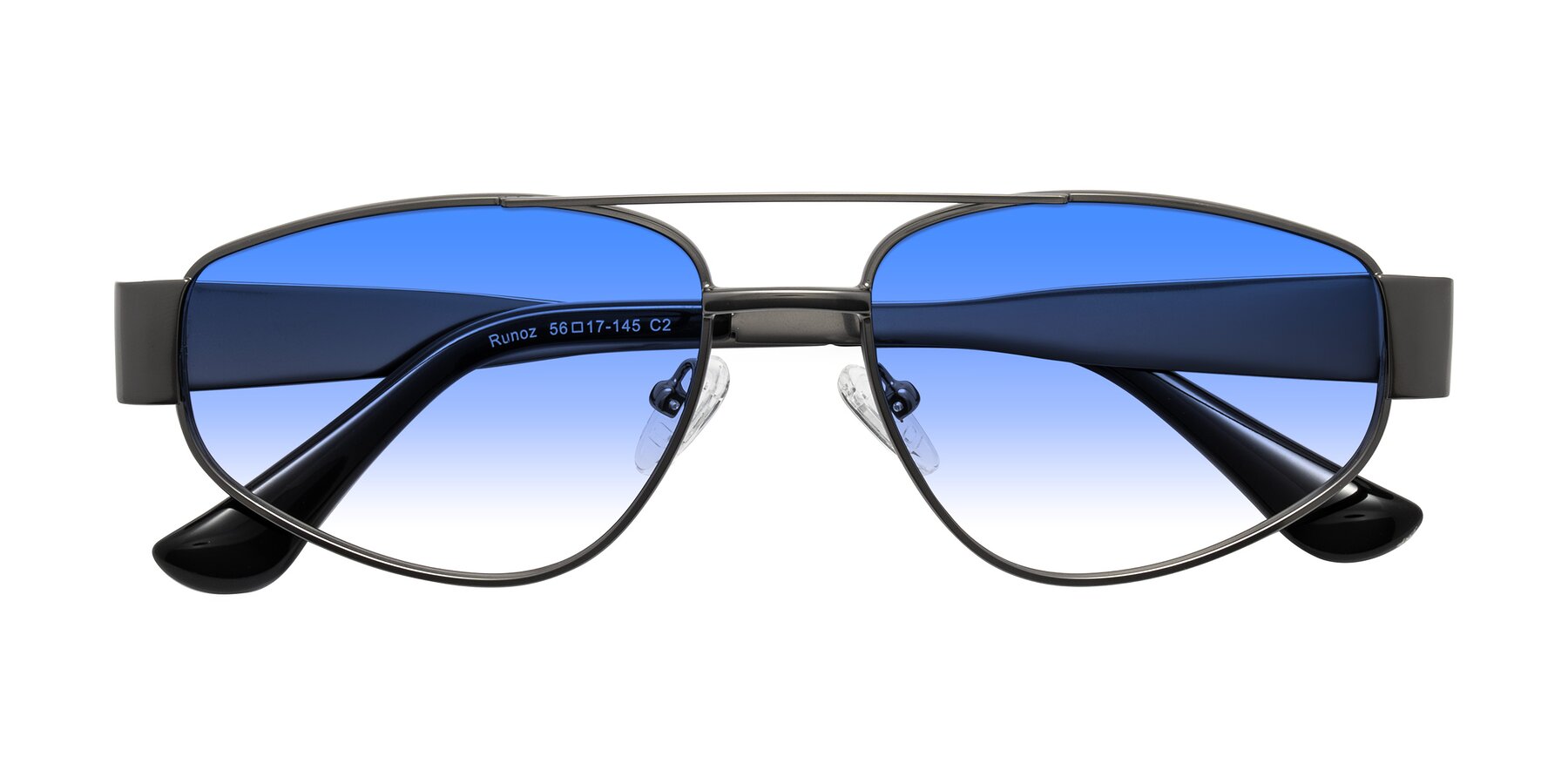 Folded Front of Runoz in Gunmetal with Blue Gradient Lenses