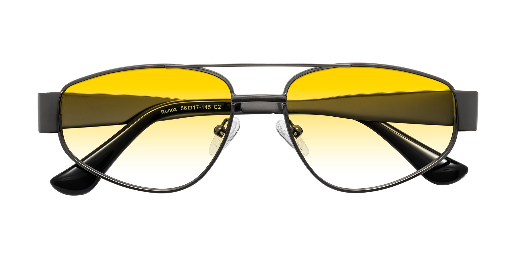Folded Front of Runoz in Gunmetal with Yellow Gradient Lenses