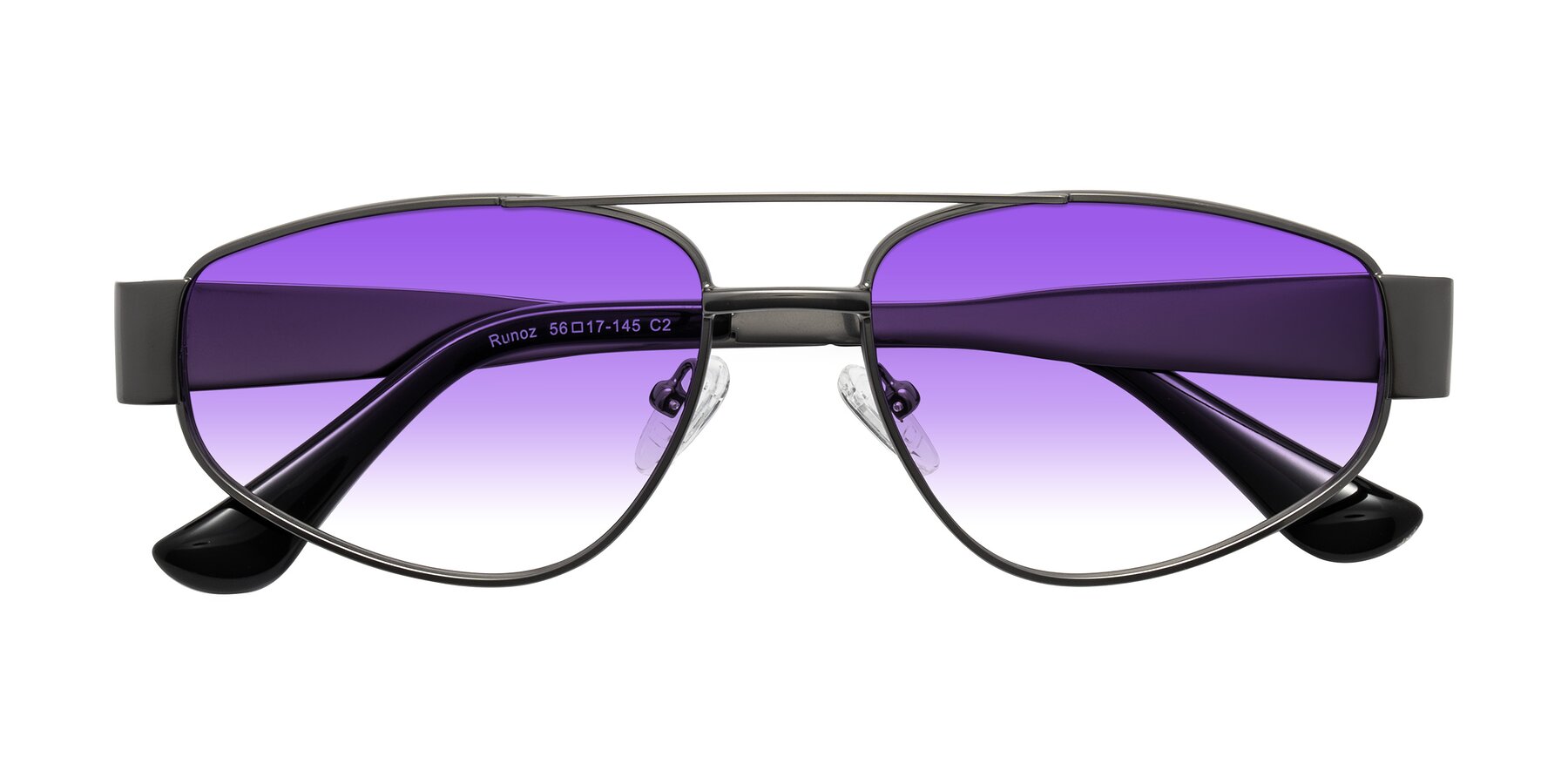 Folded Front of Runoz in Gunmetal with Purple Gradient Lenses