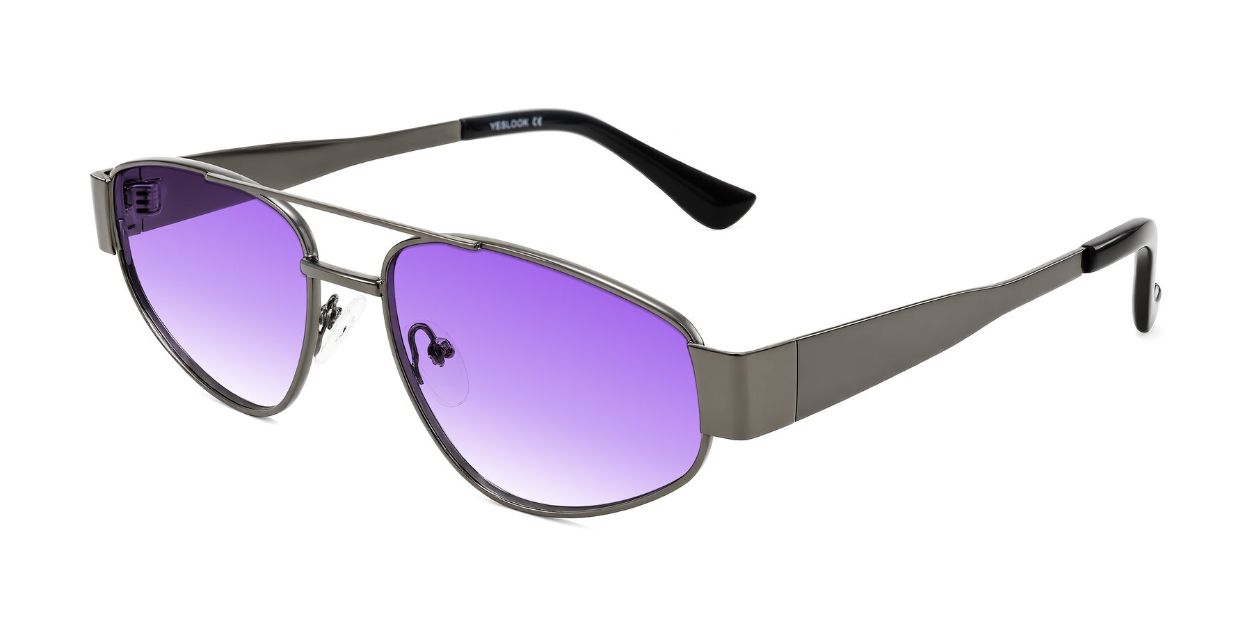 Angle of Runoz in Gunmetal with Purple Gradient Lenses