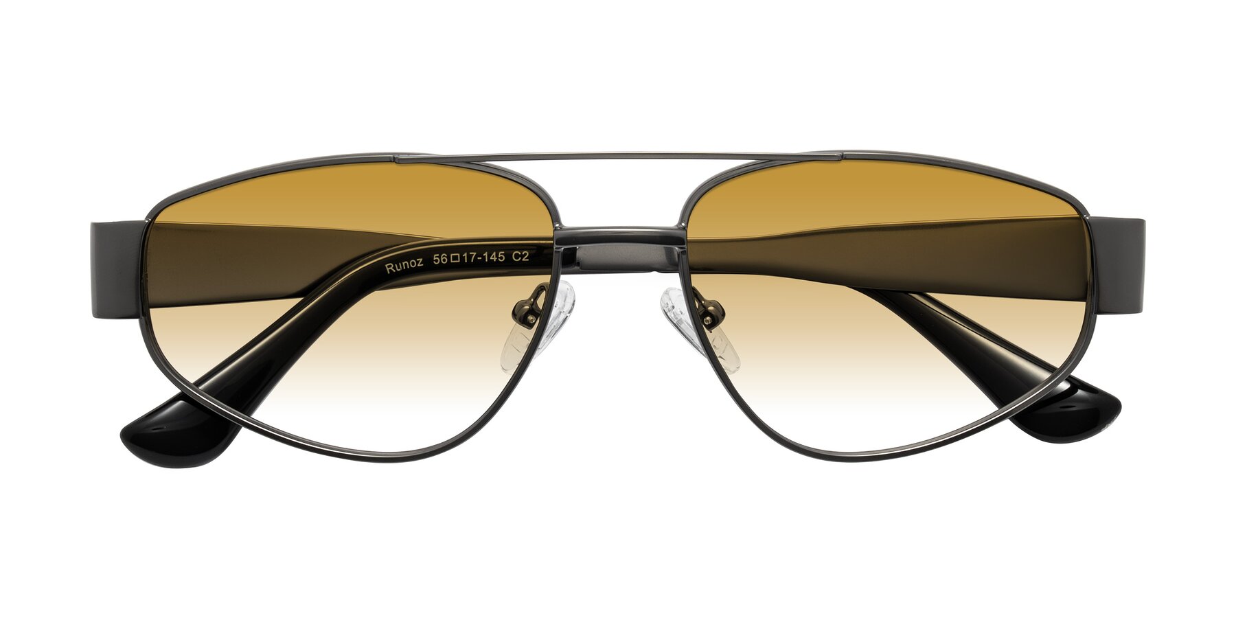 Folded Front of Runoz in Gunmetal with Champagne Gradient Lenses