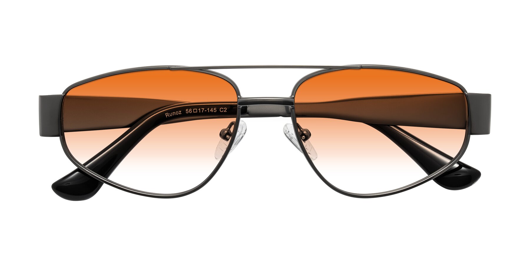 Folded Front of Runoz in Gunmetal with Orange Gradient Lenses