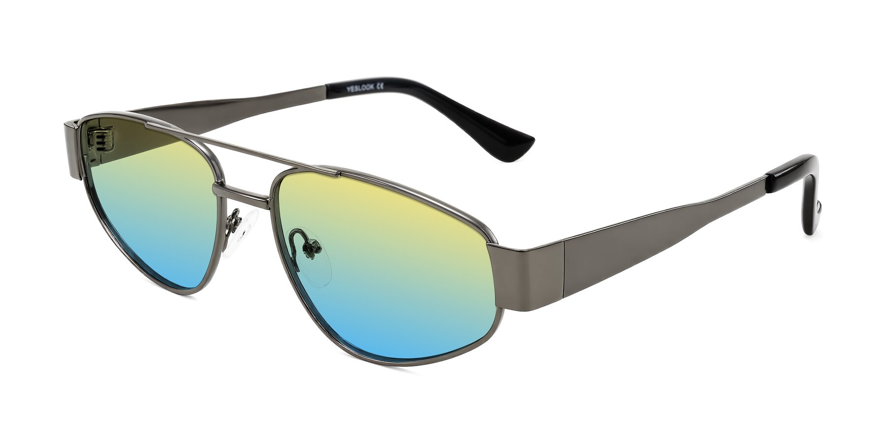 Angle of Runoz in Gunmetal with Yellow / Blue Gradient Lenses